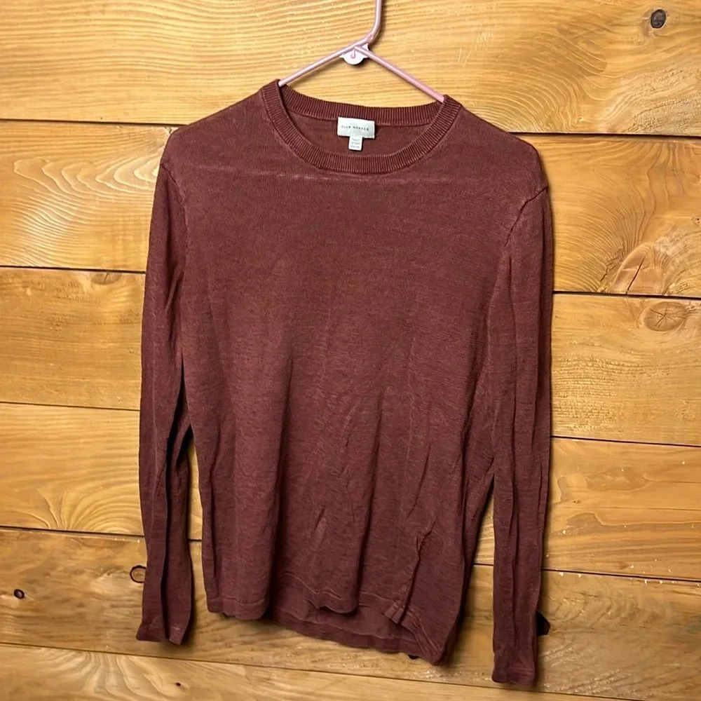 Club Monaco women’s long sleeve top Xs linen lightweight maroon crew neck casual